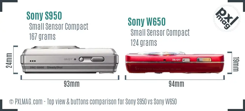 Sony S950 vs Sony W650 top view buttons comparison