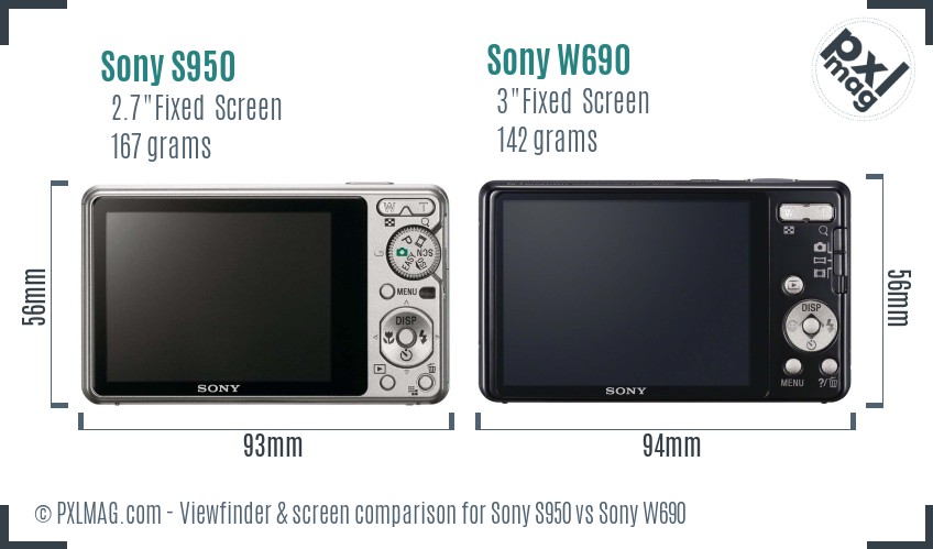Sony S950 vs Sony W690 Screen and Viewfinder comparison