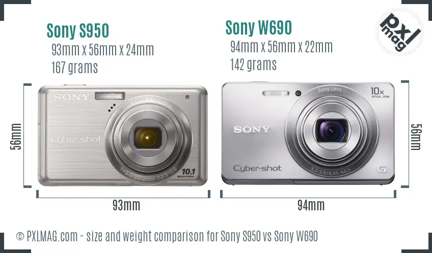 Sony S950 vs Sony W690 size comparison