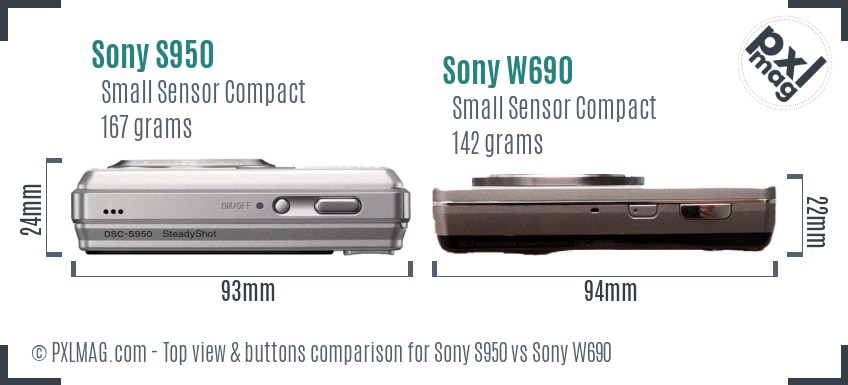 Sony S950 vs Sony W690 top view buttons comparison