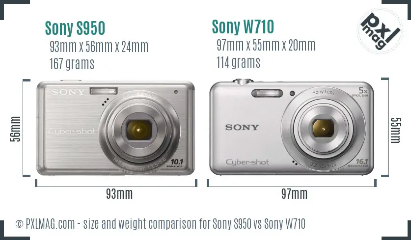 Sony S950 vs Sony W710 size comparison