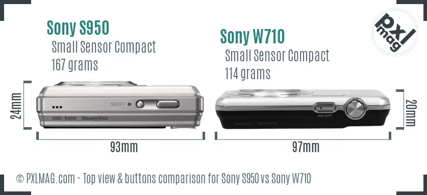 Sony S950 vs Sony W710 top view buttons comparison