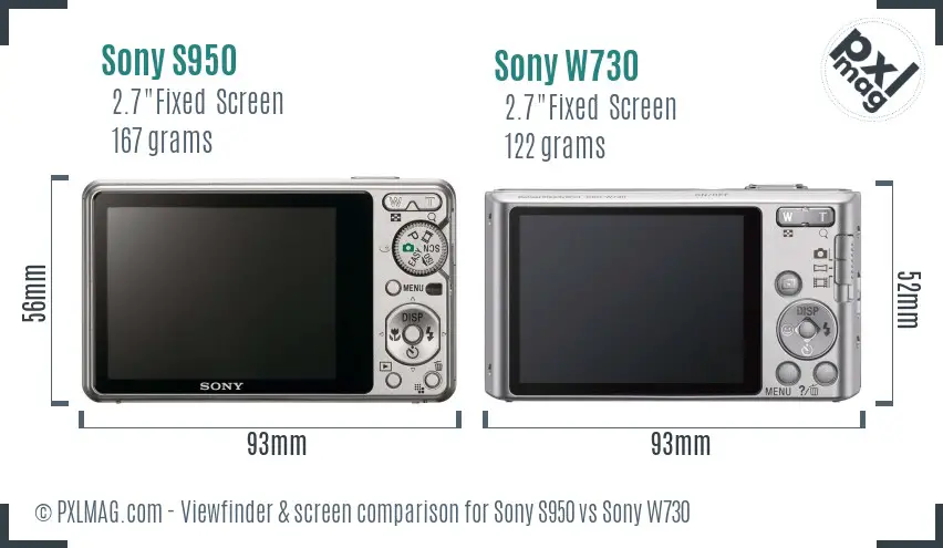 Sony S950 vs Sony W730 Screen and Viewfinder comparison