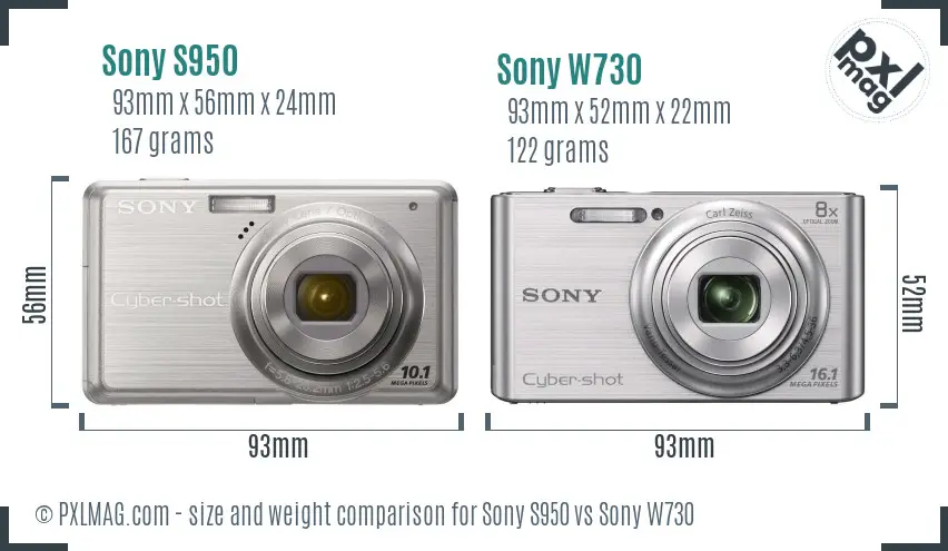 Sony S950 vs Sony W730 size comparison