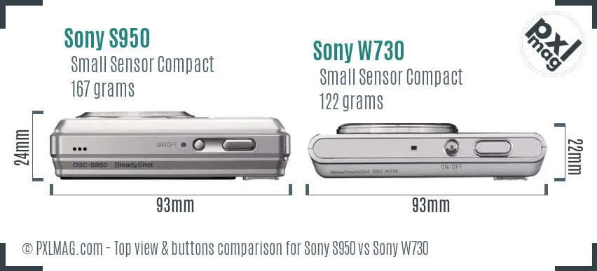 Sony S950 vs Sony W730 top view buttons comparison
