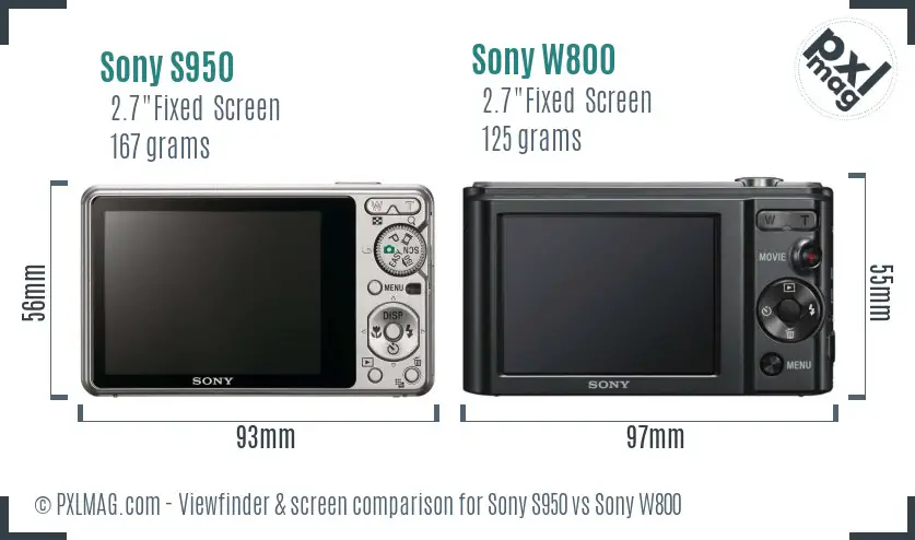 Sony S950 vs Sony W800 Screen and Viewfinder comparison