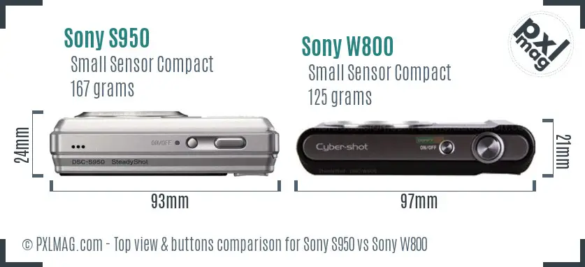 Sony S950 vs Sony W800 top view buttons comparison