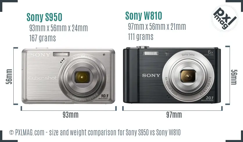 Sony S950 vs Sony W810 size comparison