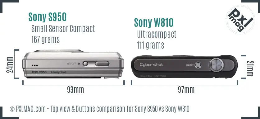 Sony S950 vs Sony W810 top view buttons comparison