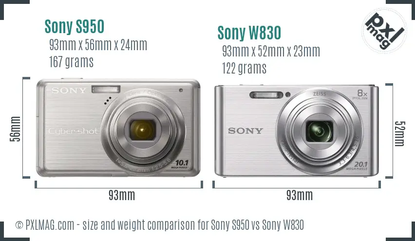 Sony S950 vs Sony W830 size comparison