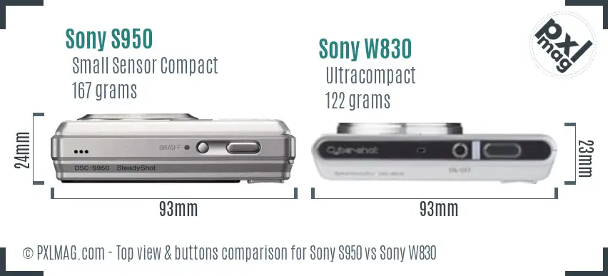 Sony S950 vs Sony W830 top view buttons comparison
