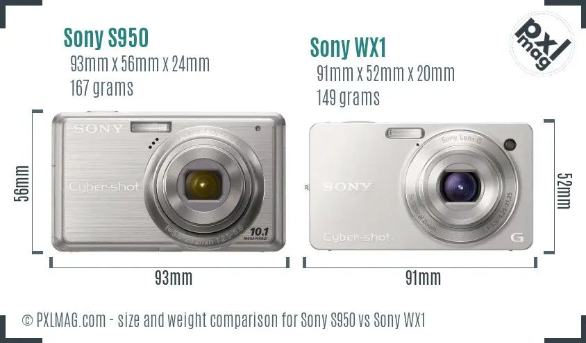 Sony S950 vs Sony WX1 size comparison