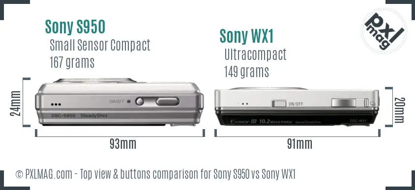 Sony S950 vs Sony WX1 top view buttons comparison
