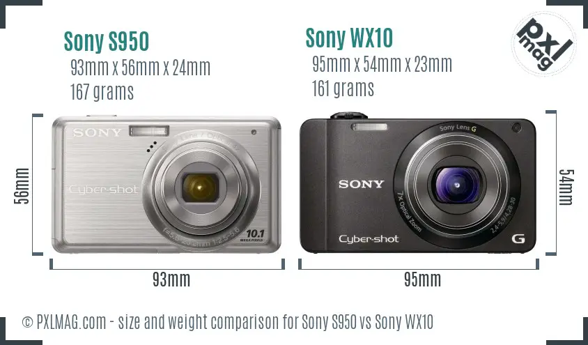 Sony S950 vs Sony WX10 size comparison