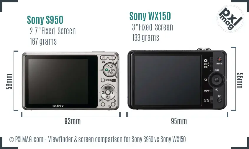 Sony S950 vs Sony WX150 Screen and Viewfinder comparison