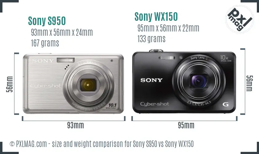 Sony S950 vs Sony WX150 size comparison