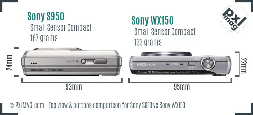 Sony S950 vs Sony WX150 top view buttons comparison
