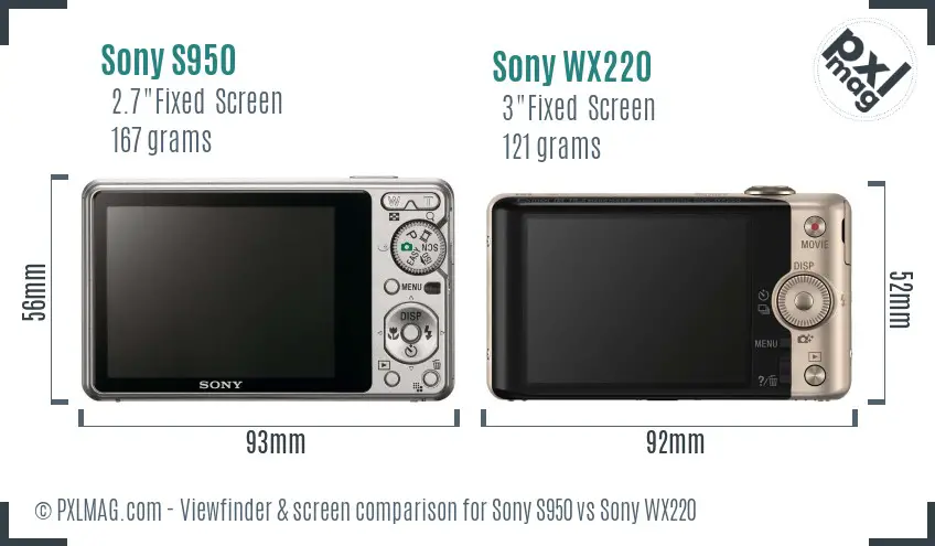 Sony S950 vs Sony WX220 Screen and Viewfinder comparison
