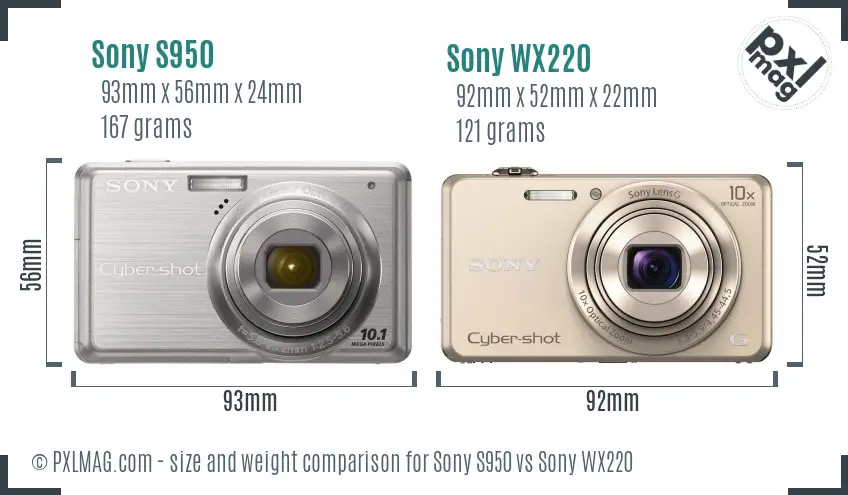 Sony S950 vs Sony WX220 size comparison