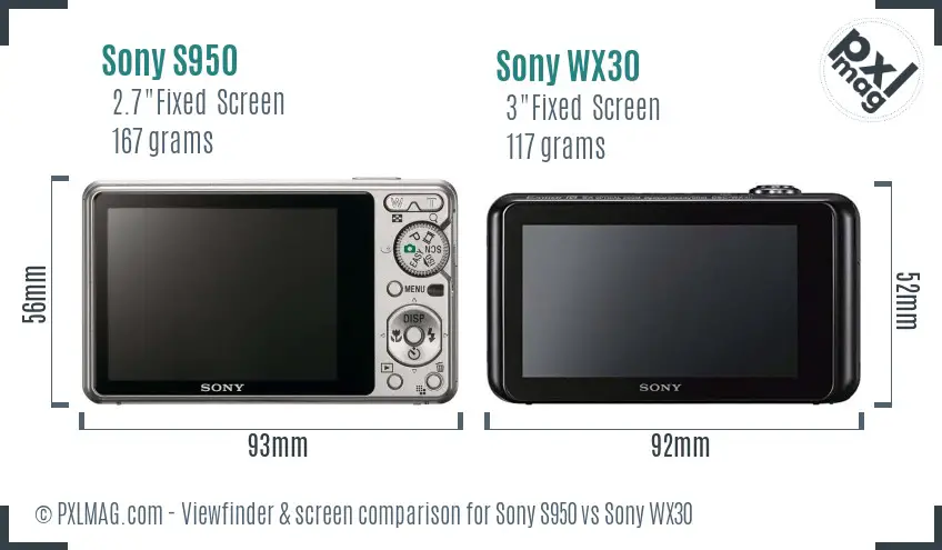 Sony S950 vs Sony WX30 Screen and Viewfinder comparison