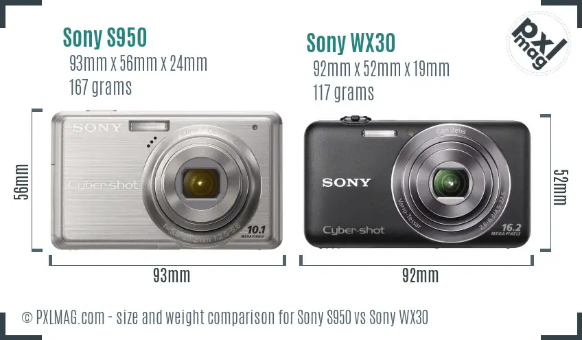 Sony S950 vs Sony WX30 size comparison