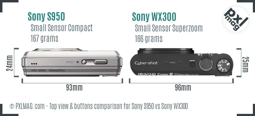 Sony S950 vs Sony WX300 top view buttons comparison