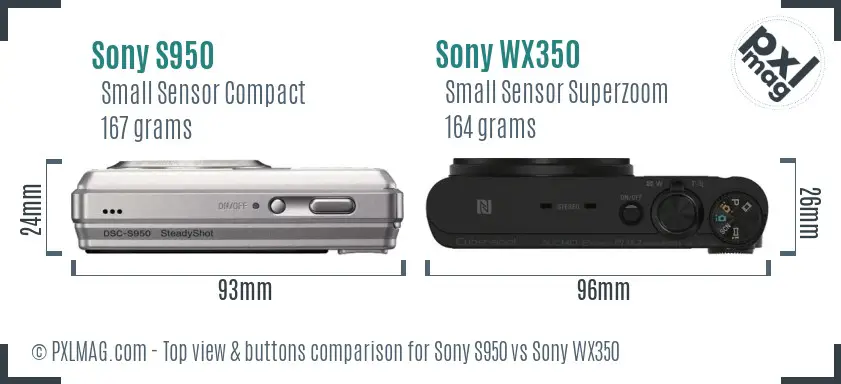 Sony S950 vs Sony WX350 top view buttons comparison