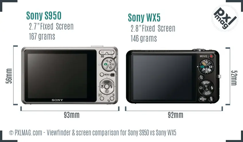 Sony S950 vs Sony WX5 Screen and Viewfinder comparison