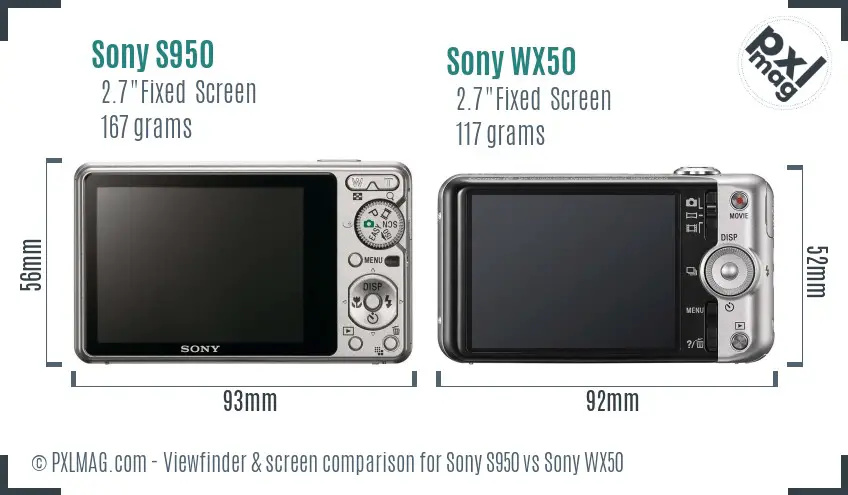 Sony S950 vs Sony WX50 Screen and Viewfinder comparison