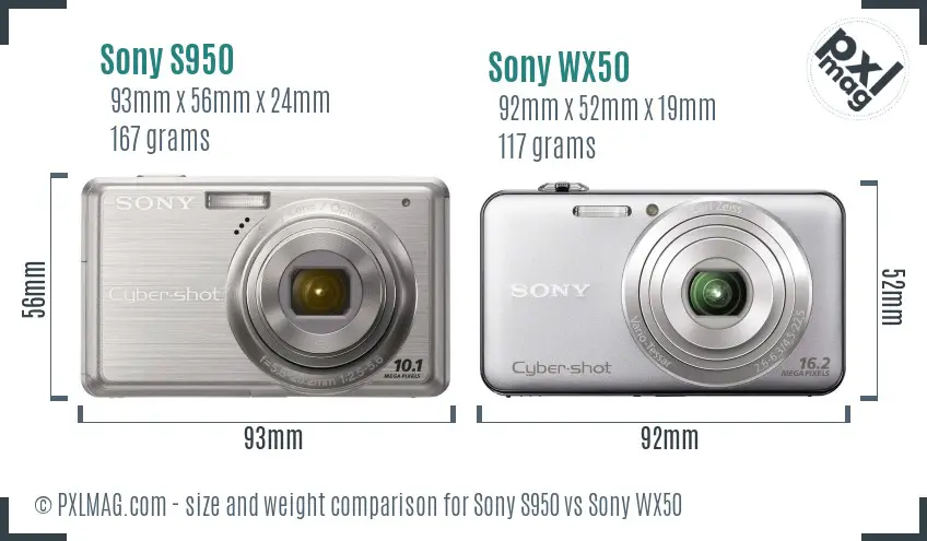 Sony S950 vs Sony WX50 size comparison