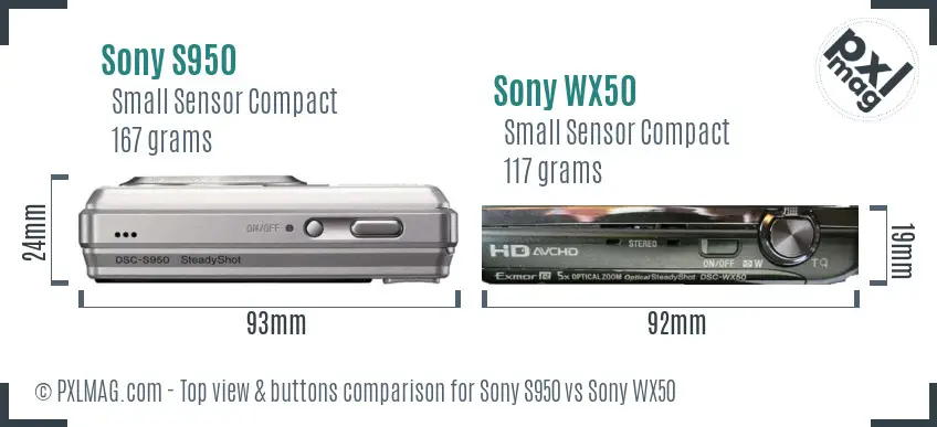 Sony S950 vs Sony WX50 top view buttons comparison