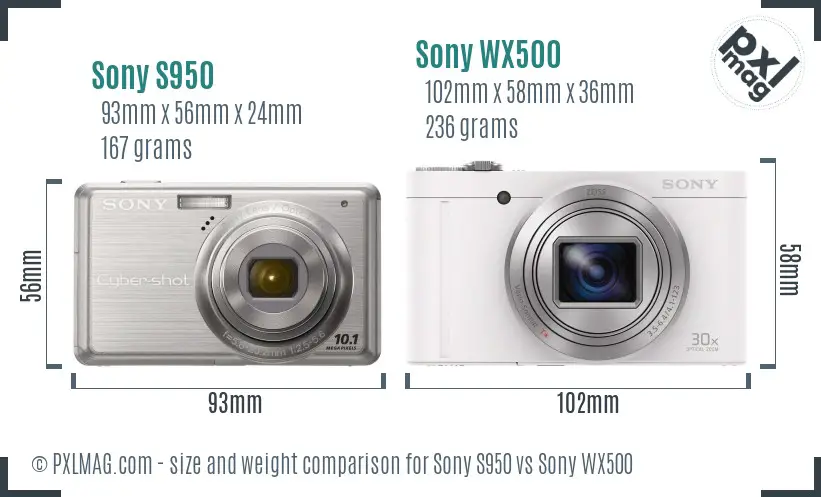 Sony S950 vs Sony WX500 size comparison