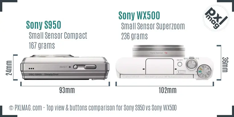 Sony S950 vs Sony WX500 top view buttons comparison