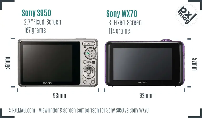 Sony S950 vs Sony WX70 Screen and Viewfinder comparison