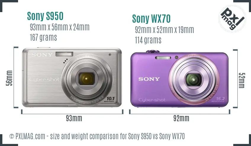 Sony S950 vs Sony WX70 size comparison