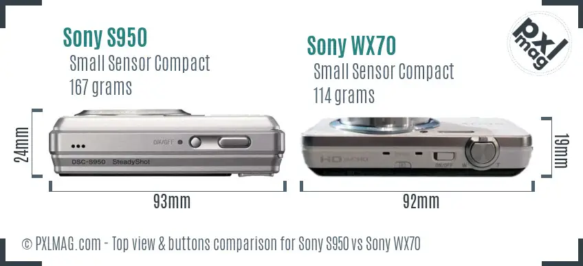 Sony S950 vs Sony WX70 top view buttons comparison