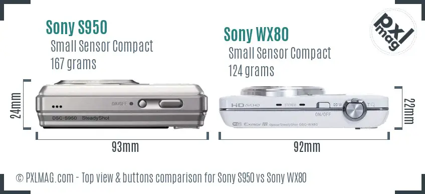 Sony S950 vs Sony WX80 top view buttons comparison