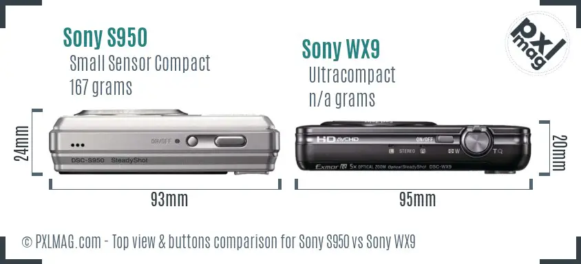 Sony S950 vs Sony WX9 top view buttons comparison