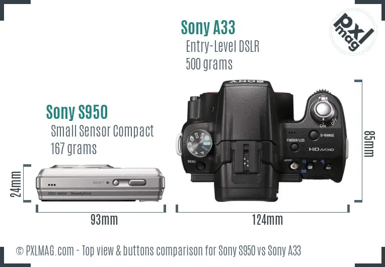 Sony S950 vs Sony A33 top view buttons comparison