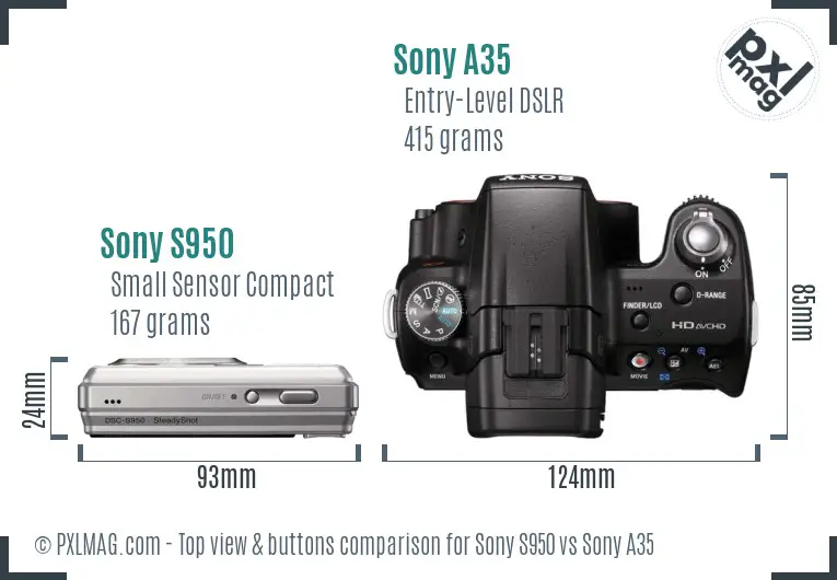 Sony S950 vs Sony A35 top view buttons comparison