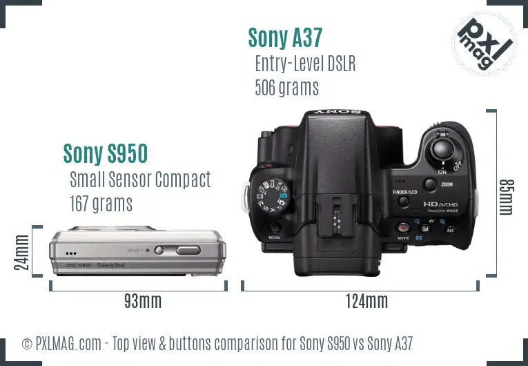 Sony S950 vs Sony A37 top view buttons comparison