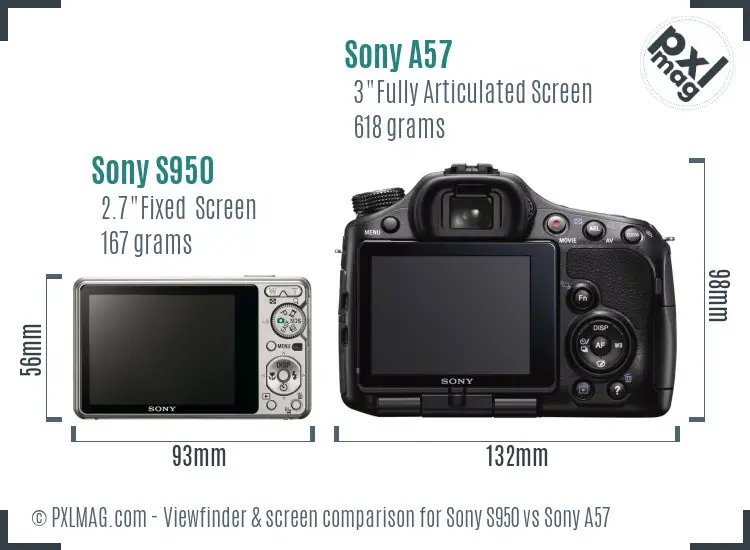 Sony S950 vs Sony A57 Screen and Viewfinder comparison