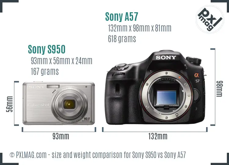 Sony S950 vs Sony A57 size comparison