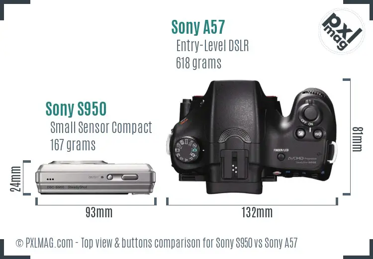Sony S950 vs Sony A57 top view buttons comparison
