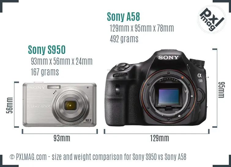 Sony S950 vs Sony A58 size comparison
