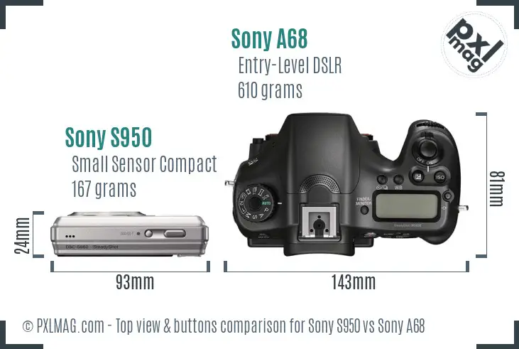 Sony S950 vs Sony A68 top view buttons comparison