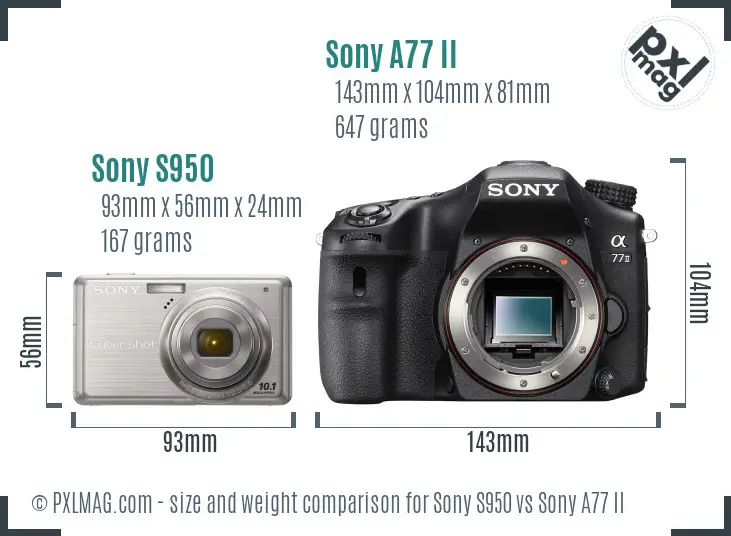 Sony S950 vs Sony A77 II size comparison