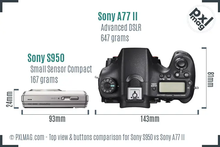 Sony S950 vs Sony A77 II top view buttons comparison