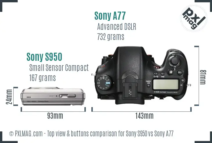 Sony S950 vs Sony A77 top view buttons comparison