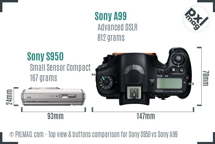 Sony S950 vs Sony A99 top view buttons comparison